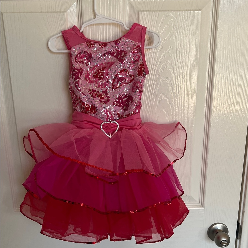 Weissman Pink and Red Sequin Kids Dance Costume